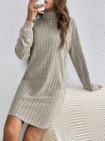 Vestido de Punto de Moda Invernal Cuello Redondo, Manga Larga, Comodidad Suelta para Mujeres - details 3