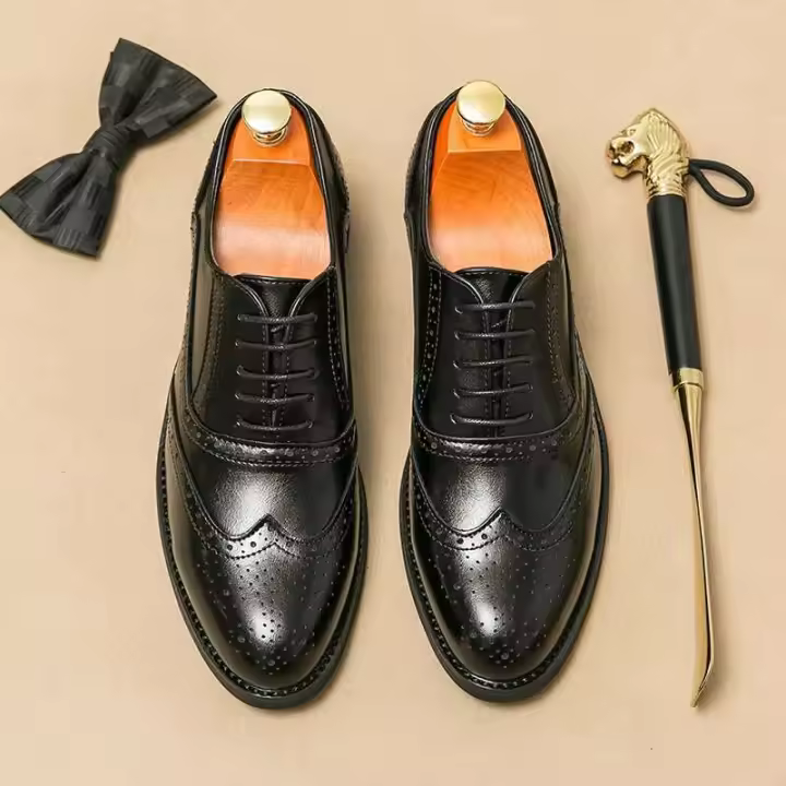 Diseño clásico, nivel de calidad, vestido de hombre para ocasiones formales, bodas, zapatos de piel de plena flor, talla grande 48 - 1