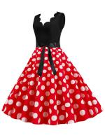Dot print summer women elegant vintage party casual sleevelss a line dress - details 8