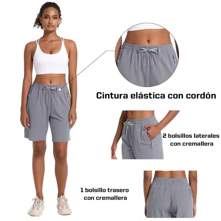 Pantalones cortos de senderismo impermeables de secado rápido para mujer, con 3 bolsillos con cremallera - 1