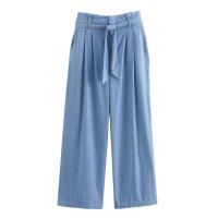 OUWU- Conjunto De Camisa Corta Con Cinturón Para Mujer, Conjunto De Pantalones De Pierna Ancha, Con Cuello Informal, Decoración De Bolso, Novedad De Otoño - details 2