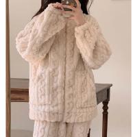 Conjunto De Pijamas De Dos Piezas Para Mujer, Conjunto De Top Y Pantalones De Manga Larga Con Cuello Levantado Texturizado De Jacquard Y Cremallera, Grueso Y Cálido, Otoño - details 15