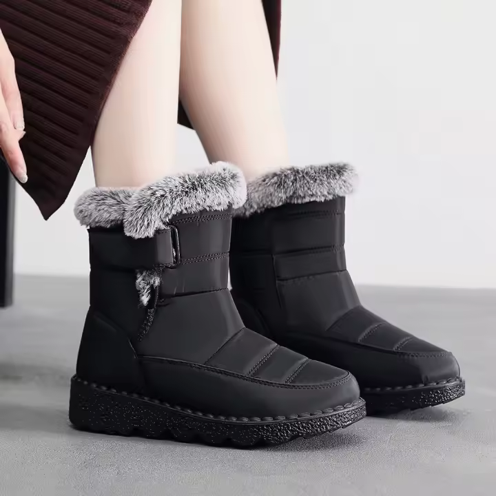 Botas de nieve de felpa para exteriores, botines de algodón de caña media con velcro ensanchado para mujer, botas de algodón impermeables para mujer - 1