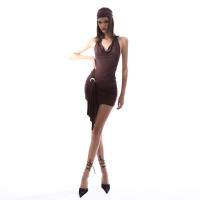 Mini vestido marrón de corte bajo sin espalda para mujer, vestidos plisados ​​de verano para chica fresca - details 2