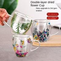Taza de vidrio de relleno de flores secas, taza creativa con asas, taza de café de doble pared, taza resistente al calor - details 0