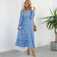 2024 mujeres Maxi vestido Casual de manga larga de cintura alta playa Mujer vestidos de gasa vestidos florales Mujer nuevo - details 36