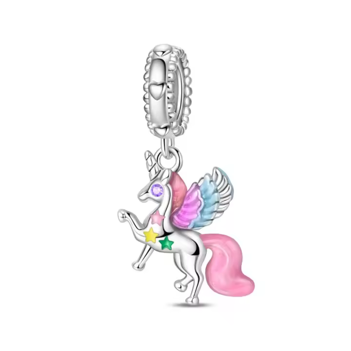 Encanto de Flamenco y Unicornio de Plata Esterlina 925 Joyería de Pulsera Original DIY para Mujeres - 1