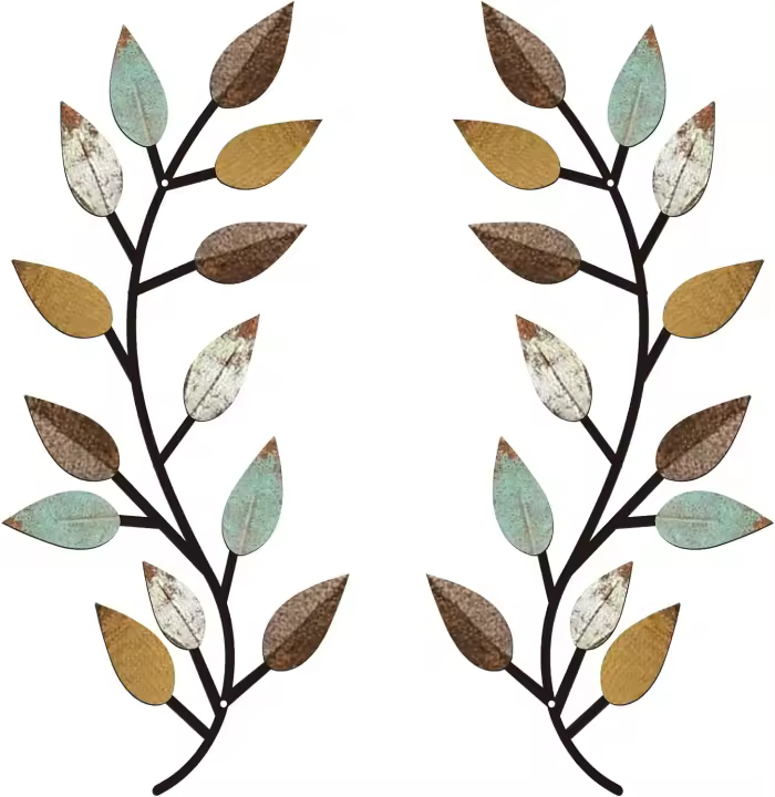 Decoración de pared de hoja de árbol de Metal, vid, rama de olivo, arte de pared, sala de estar, decoración de pared de pasillo, decoración al aire libre, 2 piezas - 1