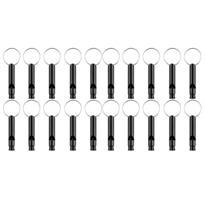 Paquete de 20 Silbatos de aluminio, silbato deportivo, Silbatos de supervivencia de emergencia con llavero, negro - 1