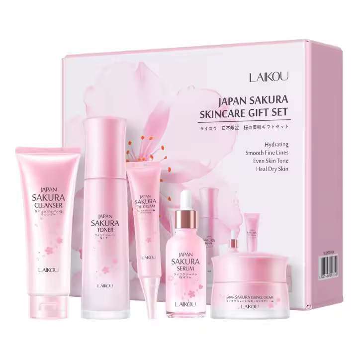 Set para el cuidado de la piel - JAPÓN SAKURA, Conjunto de Regalo para el Cuidado de la Piel para Mujer, Kit de 5 Piezas, Limpiador Facial, Tónico, Suero, Crema para Ojos, Crema Facial, para Mujeres Esposa Mamá - 1