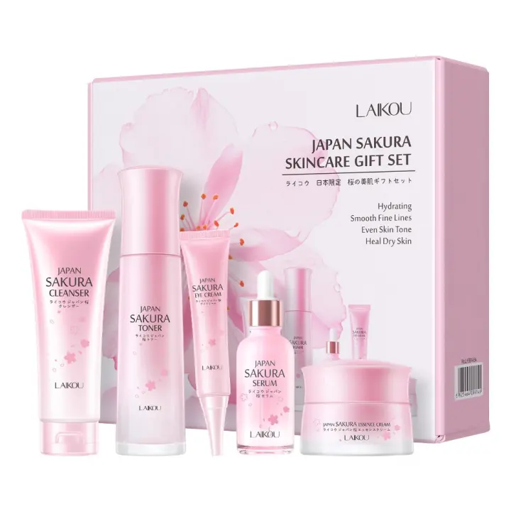 Set para el cuidado de la piel - JAPÓN SAKURA, Conjunto de Regalo para el Cuidado de la Piel para Mujer, Kit de 5 Piezas, Limpiador Facial, Tónico, Suero, Crema para Ojos, Crema Facial, para Mujeres Esposa Mamá - 1