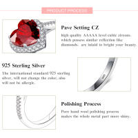 Anillo de Plata de Ley 925, anillo de corazón rojo elevado para mujer, circonita cúbica CZ, estrella, Luna, flor, joyería de boda, anillos, regalos - details 3