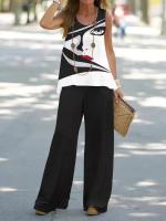 Conjunto de 2 piezas para mujer, tops y pantalones estampados, chaleco elegante, pantalones - details 7