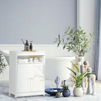 Armario auxiliar de baño con 2 puertas, estante interior ajustable y compartimento abierto, mueble de baño para salón, cocina, 60x30x80 cm, blanco - details 1