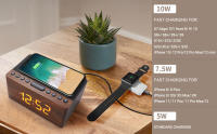 Reloj De Alarma De Madera ANJANK Con Estación De Carga Inalámbrica Para iPhone/Samsung 5 Niveles De Dimmer Carga USB 9 Sonidos De Alarma FM Radio - details 1