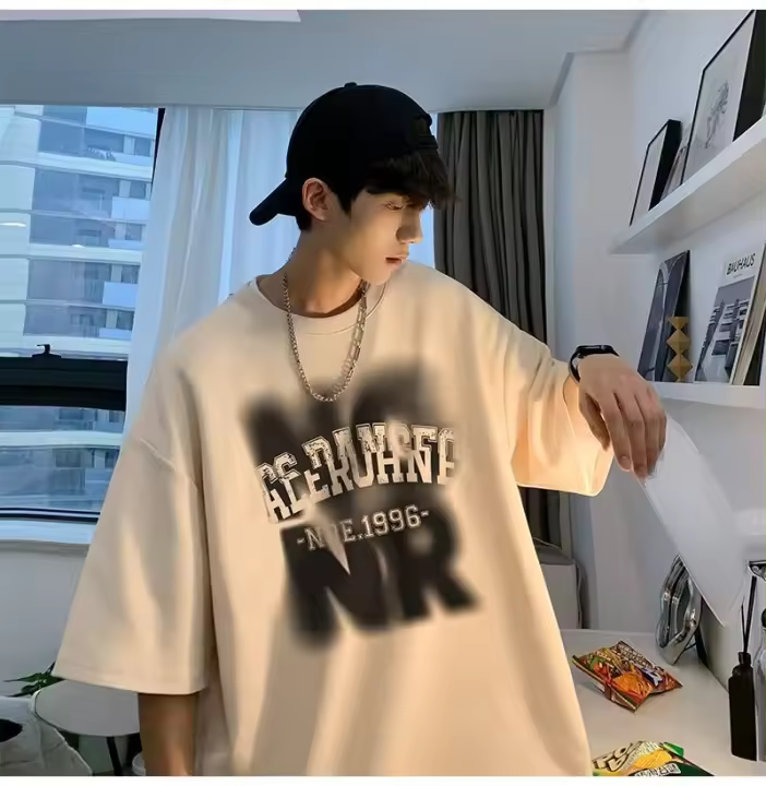 Camiseta de manga corta Verano para hombre Moda europea y americana Marca Tendencia Media manga American High Street Oversize Tallas grandes Cuello redondo Media manga - 1
