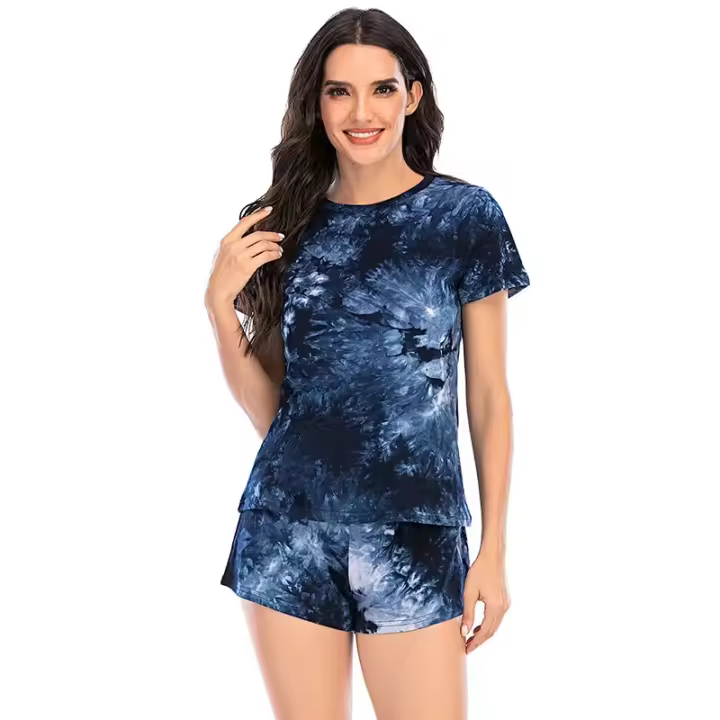 Conjunto de pijama transpirable de algodón teñido para mujer, ropa de estar por casa, verano - 1