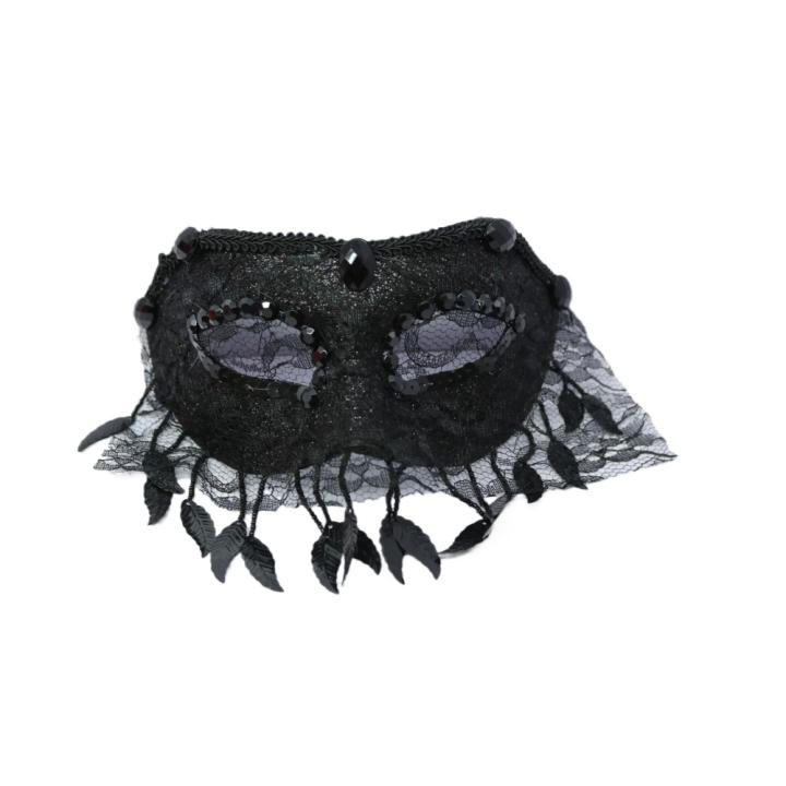 Halloween Masquerade Princess Venetian Embroidered Lace Rhinestone Mask Black Unisex Mask