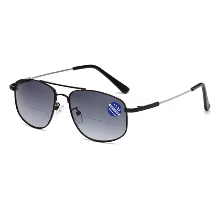 Gafas de sol de lectura bifocales con doble puente, lentes grises con memoria elástica, cómodas, protección UV + 0,75 a + 4 - 1