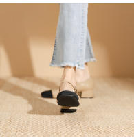 Zapatos de tacón grueso con boca baja y punta cuadrada Xiaoxiangfeng - details 15