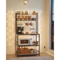 Estantería para Panadería con Toma de Corriente, Soporte de Microondas, Estantería de Cocina, Alambre de Metal, 14 Ganchos, 40 x 80 x 170 cm, Marrón Rústico y Negro - details 57