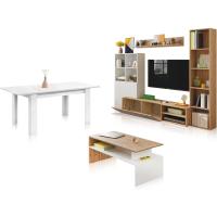 Centro Doble Altura, Mesita para Salón, Mesa Auxiliar, Modelo Iris, Acabado en Color Blanco Artik y Roble Nodi, - details 3