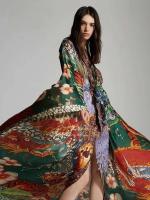 Kimono Bohemio Vintage para Mujer Cubierta de Playa de Verano Grande con Estampado - details 0