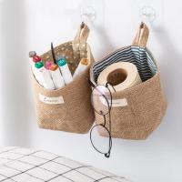 Bolsas de almacenamiento montadas en la pared, cesta plegable de algodón y lino, organizador familiar decorativo (color como se muestra), 2 uds. - details 5