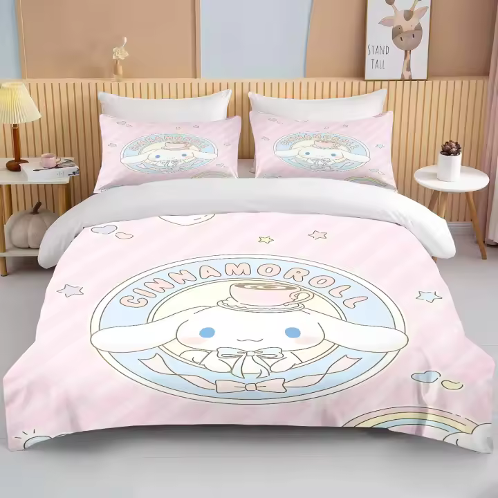 Conjunto de Cama de Dibujos Animados Cinnamoroll Cubierta Suave y Cómoda con Funda de Edredón y Funda de Almohada Decoración del Hogar Bonita - 1