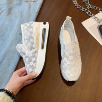 Cuña de malla con lentejuelas para mujer, zapatillas de deporte transpirables con plataforma de oro blanco, zapatos casuales que aumentan la altura - details 17