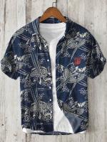 Nueva camisa de solapa de manga corta para hombre, Top informal de lino de playa hawaiano de un solo pecho para vacaciones - details 3