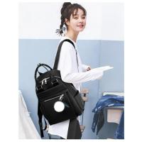 Mochila ligera e impermeable para mujer, bolso de viaje informal, Bola de felpa bonita, color rojo, azul y negro - details 1