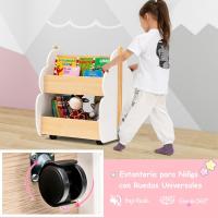 Infantil de Madera con Ruedas, Librería para Niños de 2 Niveles, para Juguetes, Organizador Multifuncional de Libros para Salón, Dormitorio de los Niños (Blanco) - details 4