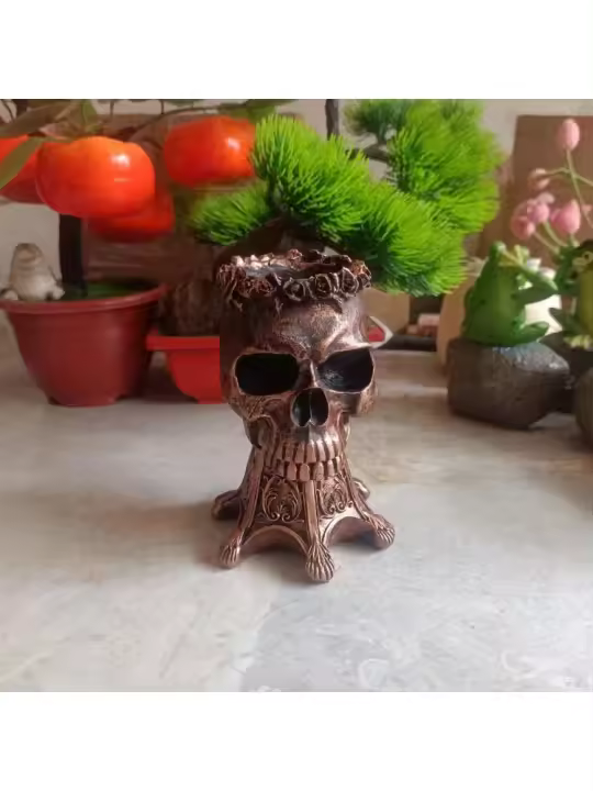 Cráneo de Halloween Popular, escultura de resina para decoración del hogar, maceta de flores, adorno para vacaciones - 1