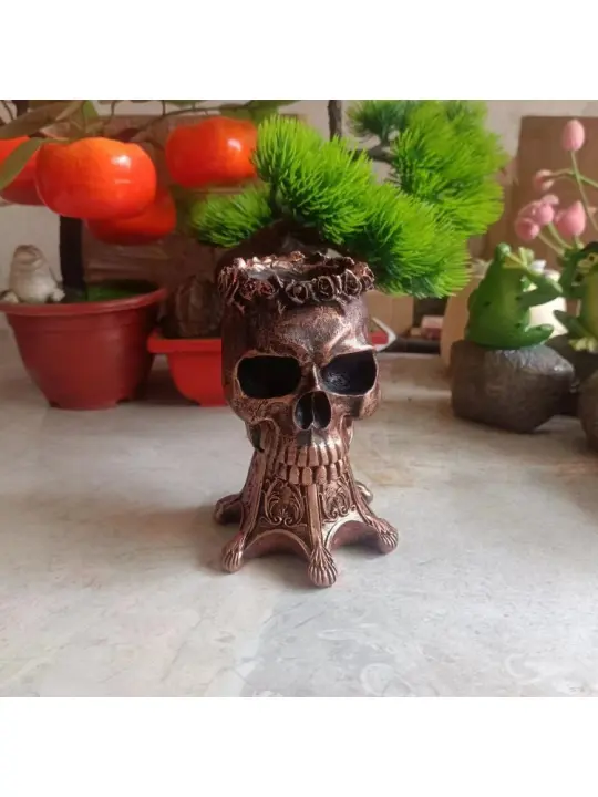 Cráneo de Halloween Popular, escultura de resina para decoración del hogar, maceta de flores, adorno para vacaciones - 1