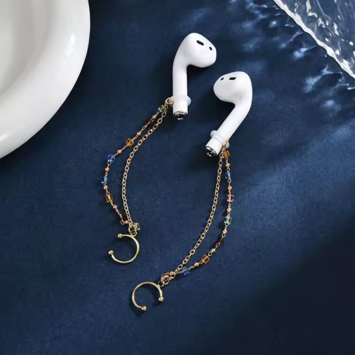 2 unids/par decoración de oreja auriculares cadenas antipérdida Clip de oreja perla cadenas para auriculares pentagrama joyería auriculares Clip de cadena - 1