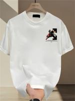 Camiseta Gráfica de Algodón Cintento Manga Corta, Estampado Grueso ""L"", Cuello Redondo, Ajuste Regular para Outfit Casual y Actividades al Aire Libre Ropa Versátil, Impresión Vibrante - details 10