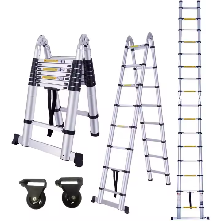 Escalera telescópica plegable de aluminio de 5.0 m, escalera extensible plegable multiusos portátil - 1