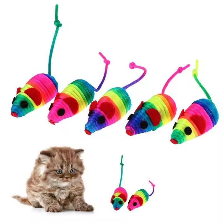 Juguetes de felpa para gatos, ratón falso colorido, sonido chirriante, juguete divertido para morder, 5 piezas - 1