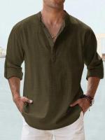 Suéter de estilo hawaiano de manga larga informal de lino y algodón para hombre para la playa y la vida diaria - details 5