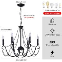 Vintage Lámpara de Araña de Metal Iluminación Estilo Vela Colgante Luz Alta Ajustable Cadena de Metal para Granja Comedor Cocina Isla Vestíbulo Negro 6 Luces - details 10
