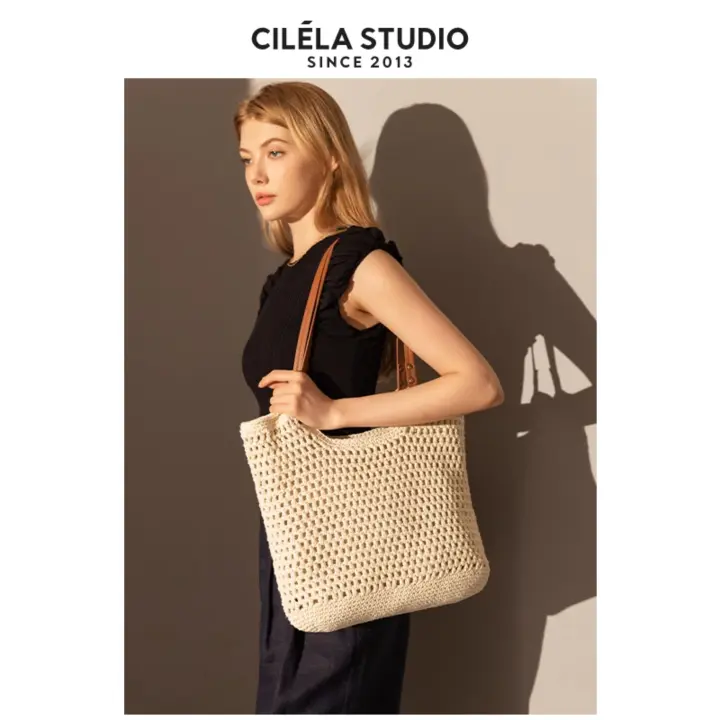 Bolso de Mano de Lujo Serena Bolso de Playa Tejido de Hueso con Asa Superior - 1