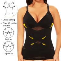 Sujetador incorporado para mujer, camiseta sin mangas, corsé de malla cruzada de compresión, Control de barriga, moldeador de cuerpo, corpiño adelgazante con cuello en V, ropa interior Sexy - details 1