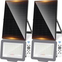 Foco solar exterior con mando a distancia,200W,gran panel solar y batería de gran capacidad 15000mAH.Luz solar LED,cable 2m, 6500K,para interior y jardín,patios,garajes o piscinas,2 piezas - details 0