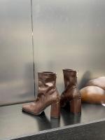 Tacón alto cabeza cuadrada botas delgadas botas cortas zapatos de mujer nuevo tacón grueso marrón con falda - details 27