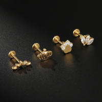 Pendientes pequeños de titanio G23 para hombre y mujer, Piercing de Circonia cúbica, joyería con forma de corona de titanio, 1,2x8mm, 1 unidad - details 1