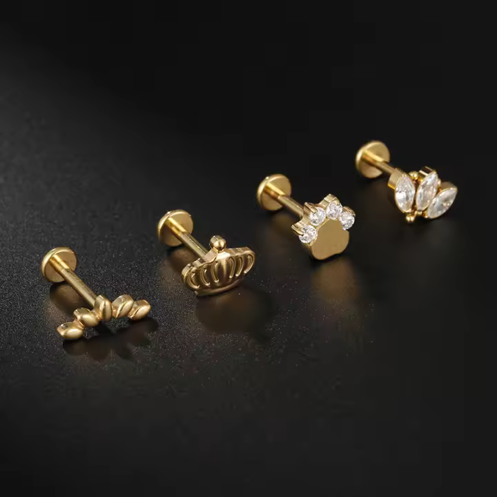 Pendientes pequeños de titanio G23 para hombre y mujer, Piercing de Circonia cúbica, joyería con forma de corona de titanio, 1,2x8mm, 1 unidad - 1