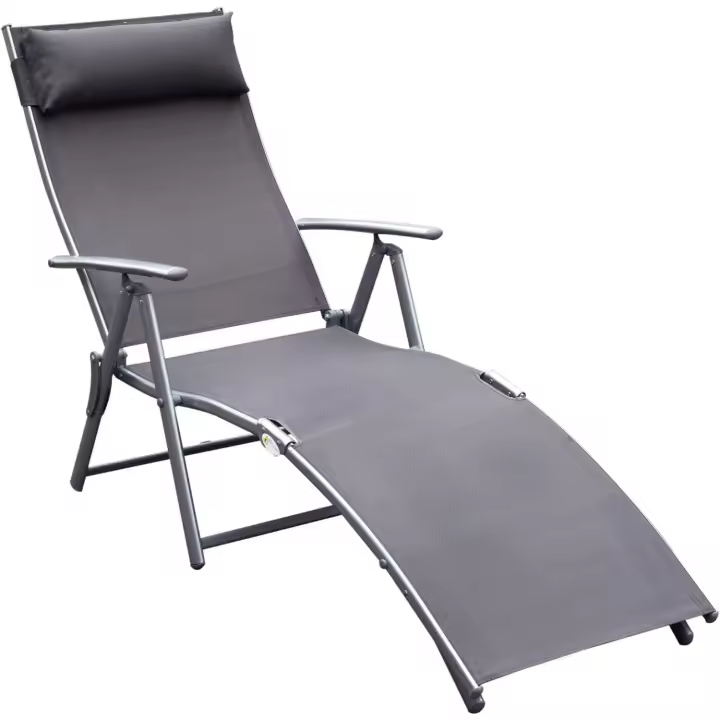 Jardín con Respaldo Ajustable en 7 Niveles Almohada y Reposabrazos Carga 165 kg para Piscina Terraza Camping 137x63,5x100,5 cm Gris - 1