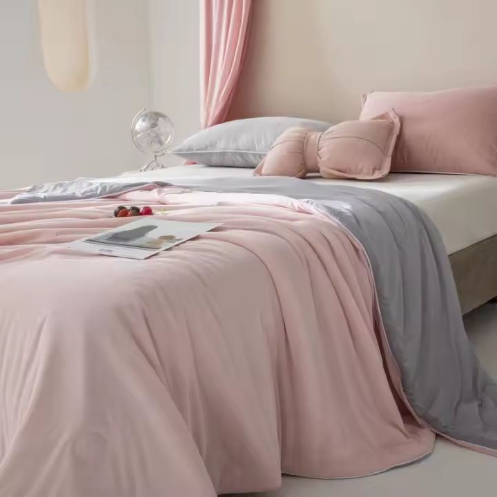 Edredón fino de seda helada de verano lavable a máquina con aire acondicionado de color sólido crema fresco - 1