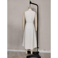Vestido de verano otoño nuevo de color sólido sin mangas con cinturón, hebilla de perlas, ajuste ceñido y abertura para ir al trabajo. - details 3